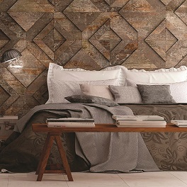 chambre lit carrelage mural aspect metal 