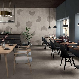 restaurant carrelage mural aspect cube