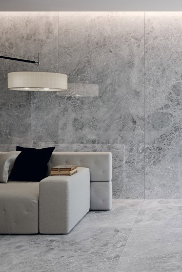 image contenant interieur carrelage grand format faible epaisseur gris