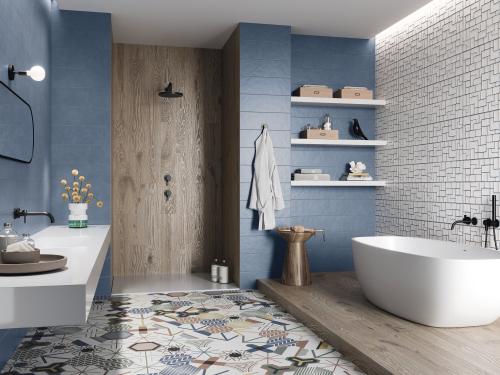 Faïence APE STAY BLUE aspect coloré CONTEMPORAIN  